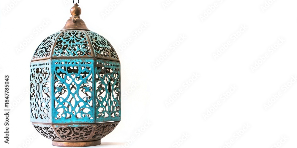 Poster a decorative lantern with intricate blue and gold patterns hangs against a plain white background. t