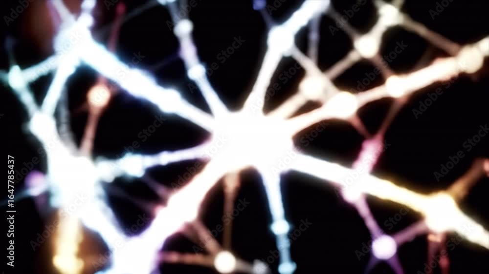 Poster abstract shot of neural network activity with glowing lines and nodes against black background. coul