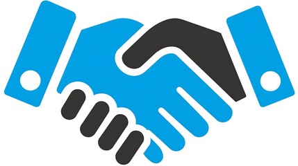 Obraz premium Stylized Handshake Icon in Blue and Black on White Background