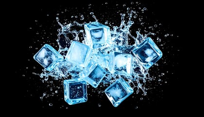 Ice cubes in water splashes