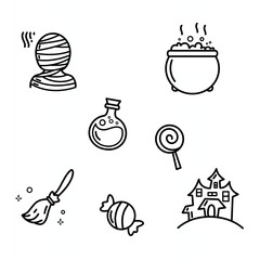 spooky cartoon illustration set featuring Halloween-themed