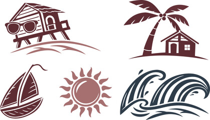 Obraz premium Artistic Summer Logos: Sun, Waves & Abstract Designs