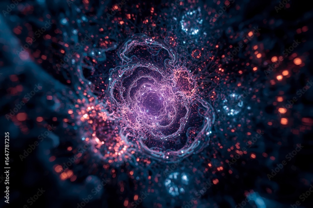 Poster abstract glowing tunnel of light with dynamic particles, perfect for tech or science visuals