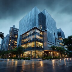 Obraz premium Awesome photo of awesome photo of awesome photo of view of a modern city office building with large windows.