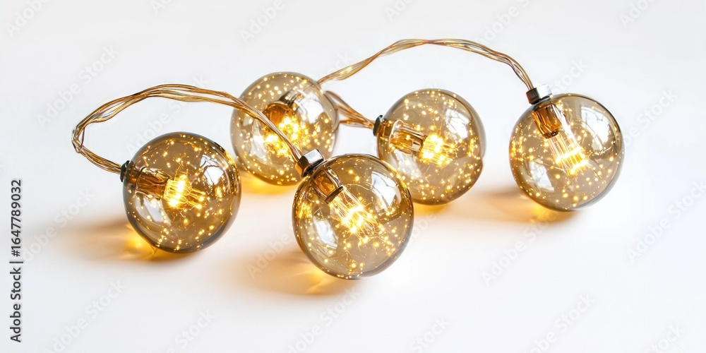 Poster string of glowing, spherical lights arranged in a loop, casting a warm, ambient glow on a plain back