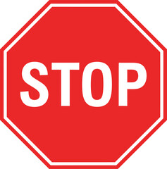 Red stop sign with white text isolated on white background, a traffic control device used to indicate that drivers must stop before proceeding