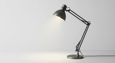 Lampe bureau design moderne eclaire doucement fond neutre. AI Generated