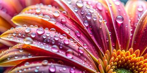 Close up of flower petals with dew drops