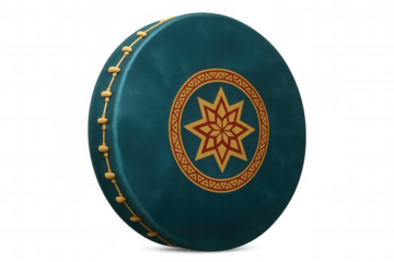 Islamic star adorning traditional bedug drum, symbolizing festive ramadan musical heritage in 3d rendering