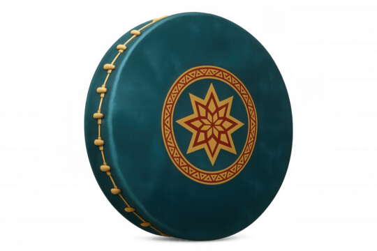 Islamic star adorning traditional bedug drum, symbolizing festive ramadan musical heritage in 3d rendering