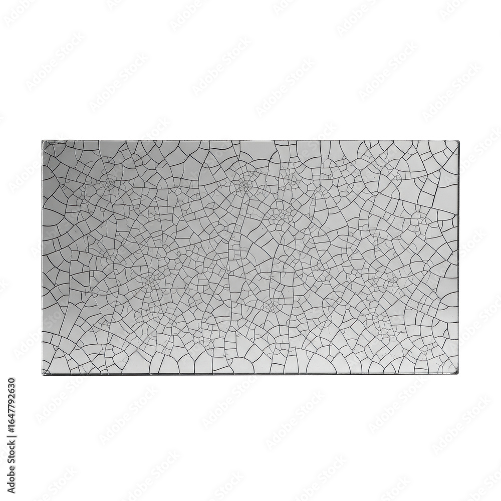 Poster rectangular mirror with intricate fine hairline cracks resembling crazed porcelain, subtly distorted