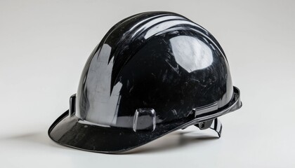 Fototapeta premium Black Construction Hard Hat: Durable Head Protection For Construction Work. This Hard Hat Is Designed For Safety And Comfort On Construction Sites. Protect Your Head With This Sturdy Helmet.