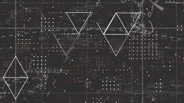 On startup triangle clusters moving on grid, merging, splitting, rotating visualizing data flow