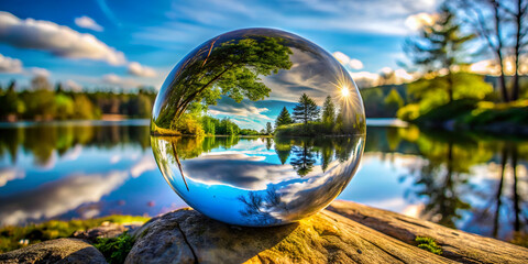 Nature landscape reflected in crystal ball