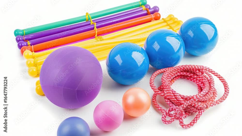 Poster a bundle of colorful balls tied with ropes in a playful way