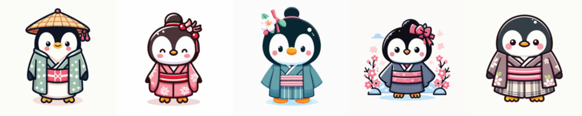 cute penguin vector in kimono costume