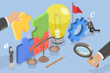 3D Isometric Flat Vector Illustration of Problem Solving Approach, Analytical Thinking System