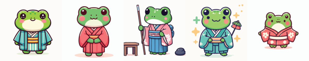 cute frog vector in kimono costume