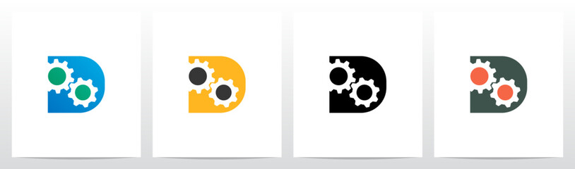 Gears Cogwheels Pair On Letter Initial Logo Design D