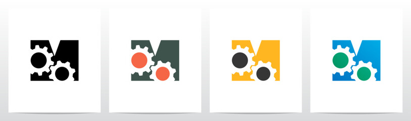 Gears Cogwheels Pair On Letter Initial Logo Design M