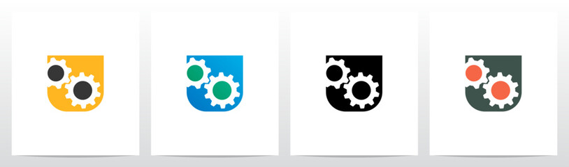 Gears Cogwheels Pair On Letter Initial Logo Design U