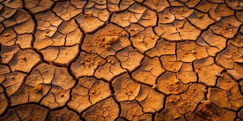 Photo of cracked earth texture showing the effects of drought, a dry and arid landscape with a pattern of cracks in the soil, representing climate change and environmental issues