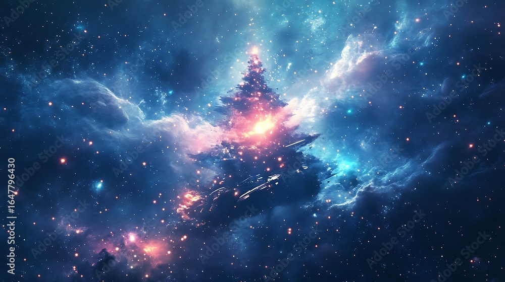 Wall mural futuristic spaceship soaring through vibrant colorful outer space nebula high resolution picture