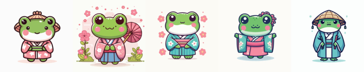 cute frog vector in kimono costume