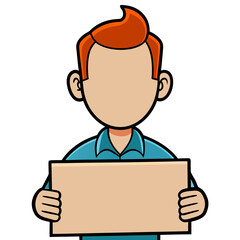 Cartoon man with red hair holding a blank sign