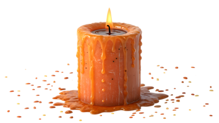 orange color burning candle brown beard , brown mustache isolated on transparent background