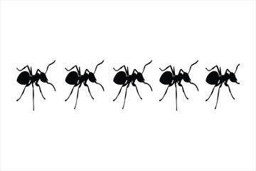 Row of ants marching in a line silhouette