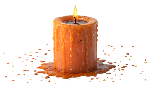 orange color burning candle brown beard , brown mustache isolated on transparent background