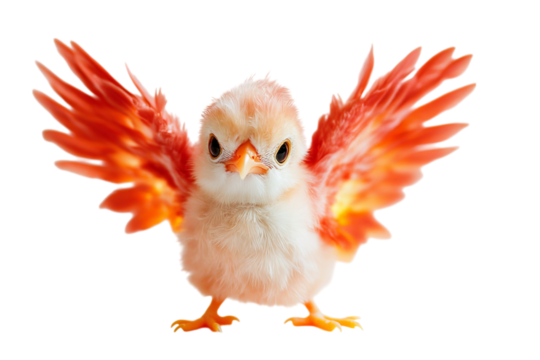 A vibrant orange bird with outstretched wings, showcasing fiery feather details.