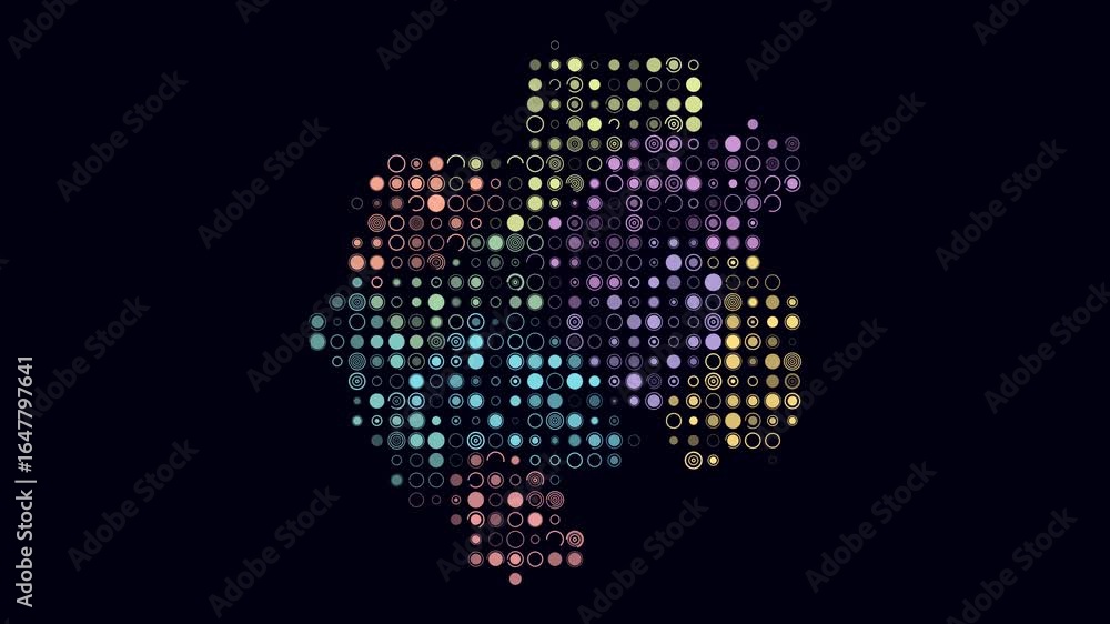 Poster gabon map animation. shape of the country with pulsating colored dots. large size circle blocks. dig
