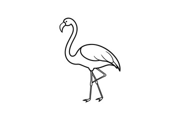 Obraz premium A black and white line drawing of a flamingo standing on one leg silhouette
