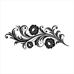 Elegant black floral scrollwork flourish silhouette