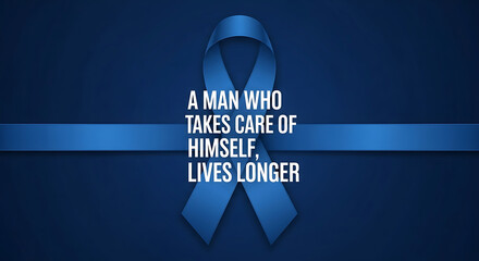 Blue ribbon with motivational text on a dark blue background for awareness campaigns and health promotion