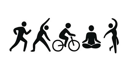 Celebrating active lifestyles with silhouettes of running yoga cycling and on transparent background