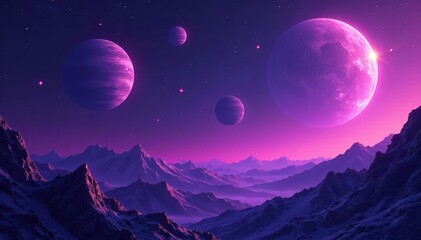 Abstract purple space scene, glowing planets & stars , stars, stellar, color