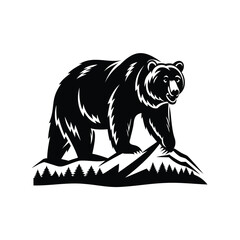 Obraz premium Monochrome graphic illustration of a bear in a forest setting on white