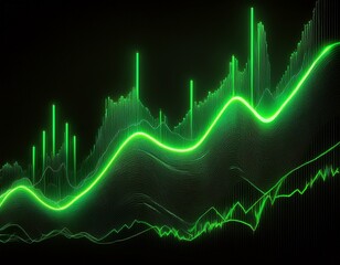 jagged neon green line charting erratic financial data on black background economy black
