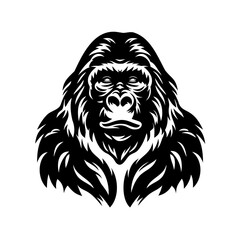 Dramatic Monochrome Gorilla Head Portrait with Detailed Fur and Intense Gaze