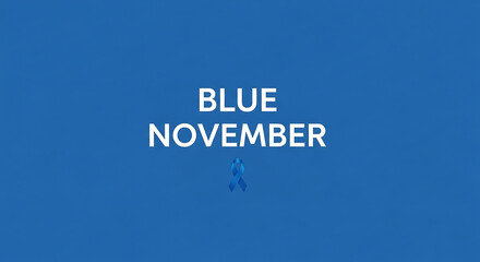 Fototapeta premium Blue november text with a small blue figure in the center on a solid blue colored background image art