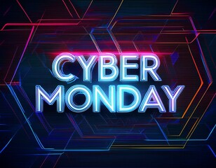 Naklejka premium cyber monday abstract glowing neon text with glitch effect on dark background