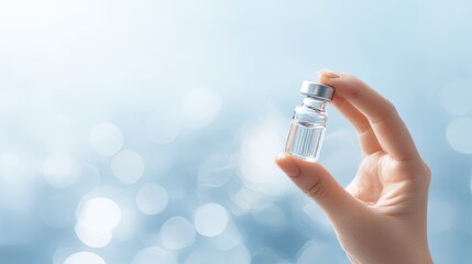 Doctor hand holding vaccine vial against blue background