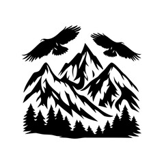 Majestic Mountains and Eagles, A Silhouette of Wilderness and Freedom in the Sky