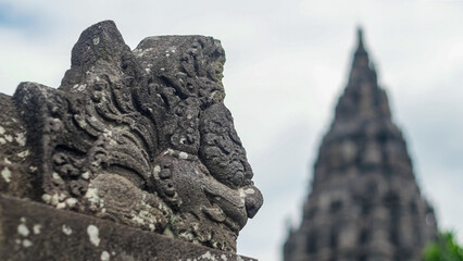 Yogyakarta, Indonesia - July 31th 2017: Close-Up of Ancient Stone Carving at Prambanan Temple