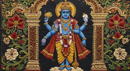 Obraz premium Hindu Deity Vishnu in Detailed Carving