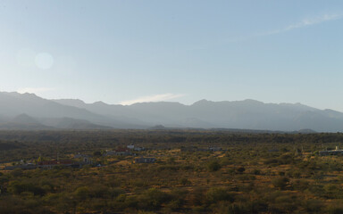 Sunset on the mountains during a sandstorm day