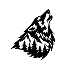 A Black and White Image of a Wolf Howling in the Wilderness